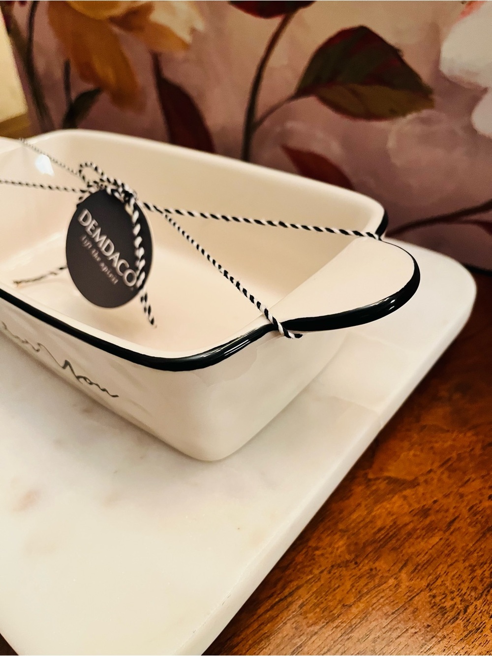 Demdaco Cream 'Made for You' Ceramic Baking Dish w/Black Trim & Stylish Script - Picture 5 of 9